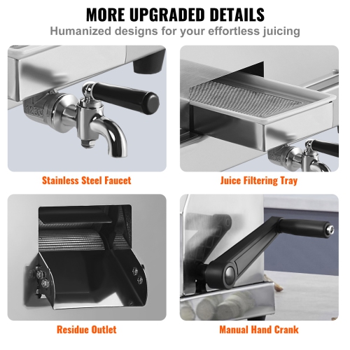 VEVOR 110LBS/H Commercial Sugar Cane Juicer, Sugarcane Juicer Machine with 3 Stainless Steel Rollers and 2.4" Large Inlet, Manual Sugarcane Juice