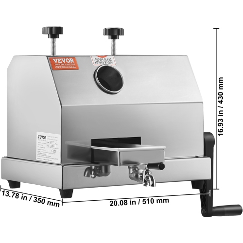 VEVOR 110LBS/H Commercial Sugar Cane Juicer, Sugarcane Juicer Machine with 3 Stainless Steel Rollers and 2.4" Large Inlet, Manual Sugarcane Juice
