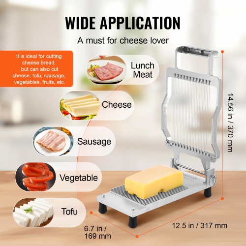 VEVOR 0.2" Cheese Cutter with Wire,Ultra-Thin Cheeser Butter Cutting Blade,Detachable Cheese Slicer Wire,Aluminum Alloy Commercial Cheese Slicer with