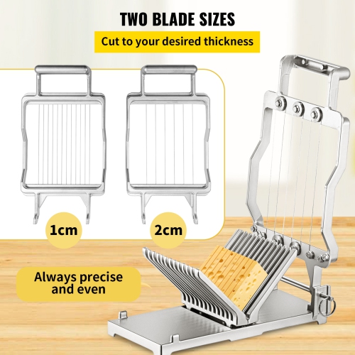 VEVOR 1 cm & 2 cm Cheese Cutter With Wire, Cheeser Butter Cutting Blade Replaceable Cheese Slicer Wire, Aluminum Alloy Commercial Cheese Slicer with