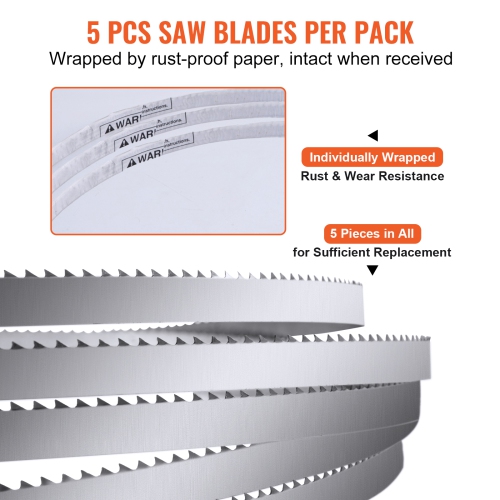 VEVOR 65x0.63x0.02 inch Band Saw Blade, 5 PCS/Pack Meat Bandsaw Blades for Replacement, Carbon Steel Blade, Meat Cutting Blade Wrapped by Rust-Proof