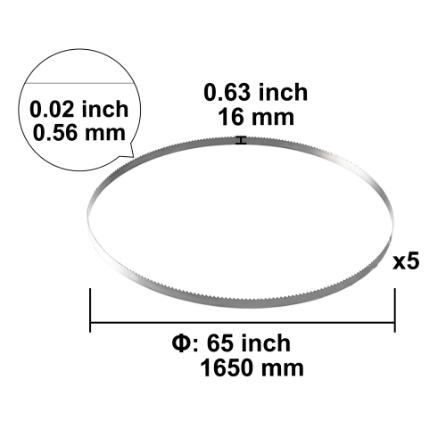 VEVOR 65x0.63x0.02 inch Band Saw Blade, 5 PCS/Pack Meat Bandsaw Blades for Replacement, Carbon Steel Blade, Meat Cutting Blade Wrapped by Rust-Proof