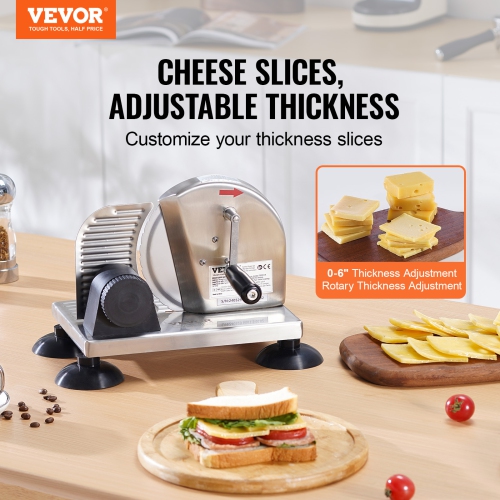 VEVOR 0-6" Adjustable Thickness Manual Bread Slicer, Cheeser Butter Cutting, Micro-Serrated Stainless Steel Blade, Aluminum Alloy Commercial Cheese