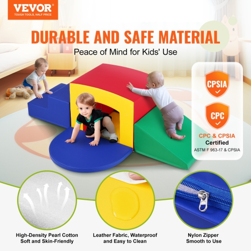 VEVOR 5 Piece Climb,Toddler Climbing Toys Indoor, Crawl and Tunnel Soft Play Equipment, Foam Climbing Toys, Kids Tunnel Maze with Stairs and