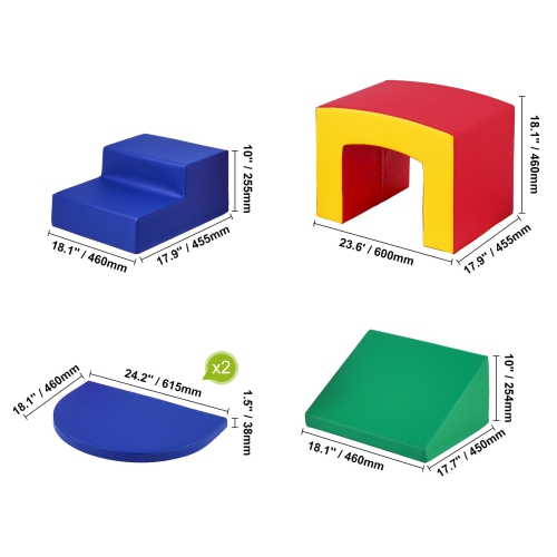VEVOR 5 Piece Climb,Toddler Climbing Toys Indoor, Crawl and Tunnel Soft Play Equipment, Foam Climbing Toys, Kids Tunnel Maze with Stairs and