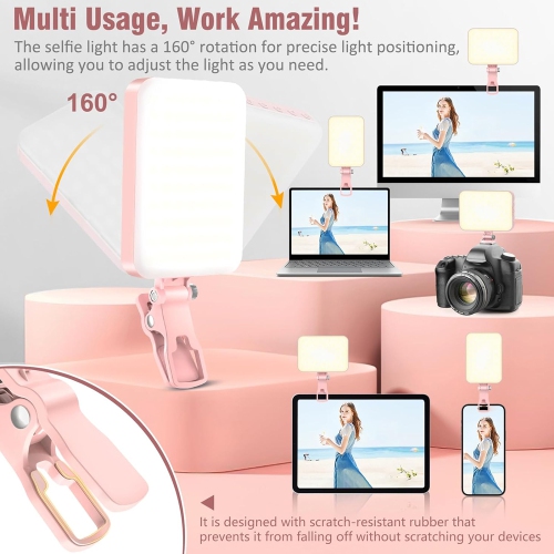 60 LED Portable Selfie Light Video Conference Lighting with Clip & Camera Tripod Adapter Rechargeable 2200mAh CRI 97+, 9 Light Modes for Phone iPhone