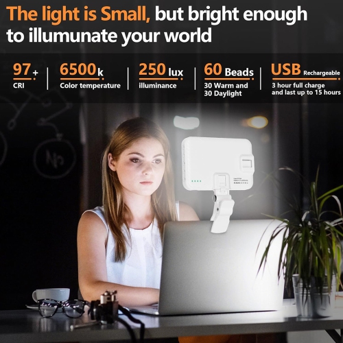 Selfie Light for iPhone -USB-Rechargeable LED Phone Light - Portable Photo Light with 97+ CRI, Up to 6500K Color Temperature Camera Light for Zoom