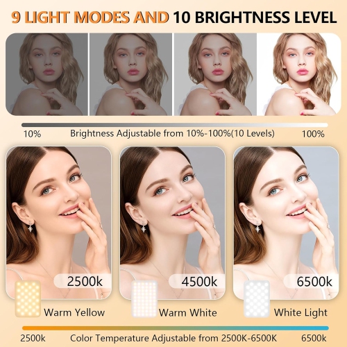 Selfie Light for iPhone -USB-Rechargeable LED Phone Light - Portable Photo Light with 97+ CRI, Up to 6500K Color Temperature Camera Light for Zoom