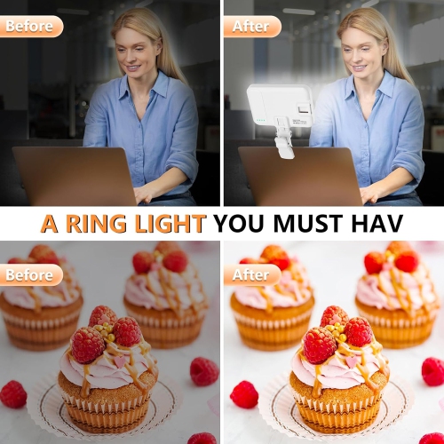 Selfie Light for iPhone -USB-Rechargeable LED Phone Light - Portable Photo Light with 97+ CRI, Up to 6500K Color Temperature Camera Light for Zoom