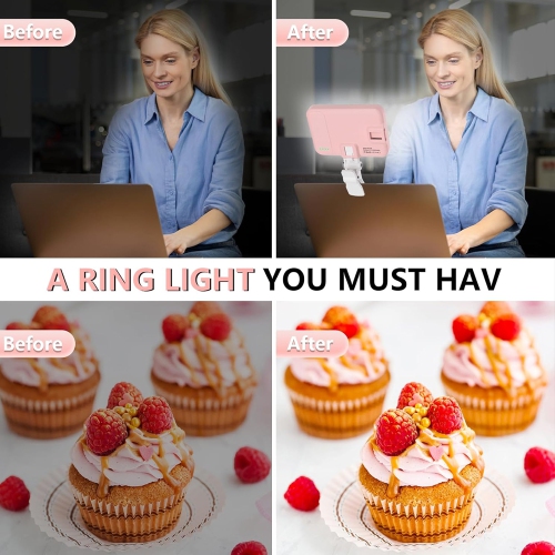 Selfie Light - LED Phone Light USB-Rechargeable - Portable Photo Light with 97+ CRI, Up to 6500K Color Temperature Camera Light for Zoom Conference,