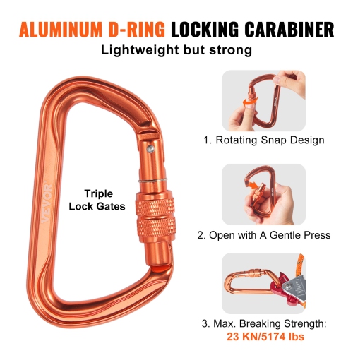VEVOR 16ft(4.8m) 12.7mm Steel Core Flipline, Arborist Flipline for Tree Climbing with Alloy Steel Snap Hook & Aluminum Alloy Carabiner, 30KN Breaking