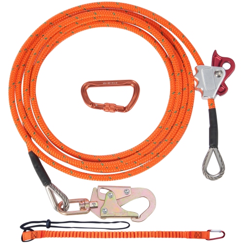 VEVOR 16ft(4.8m) 12.7mm Steel Core Flipline, Arborist Flipline for Tree Climbing with Alloy Steel Snap Hook & Aluminum Alloy Carabiner, 30KN Breaking