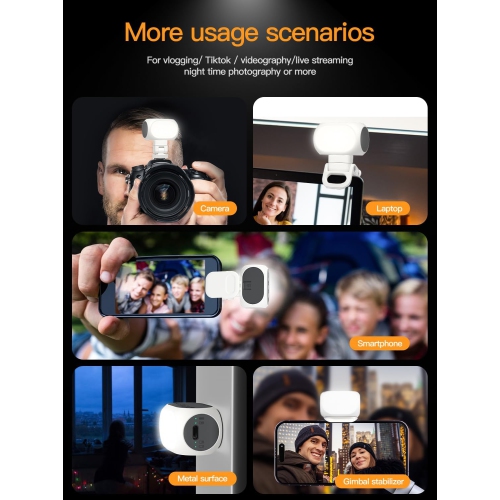 Magnetic Selfie Light with Phone Clip & Cold Shoe Mount - USB-C Rechargeable, 3 Light Modes, 10 Brightness Levels, Mini Magnetic Video Light for