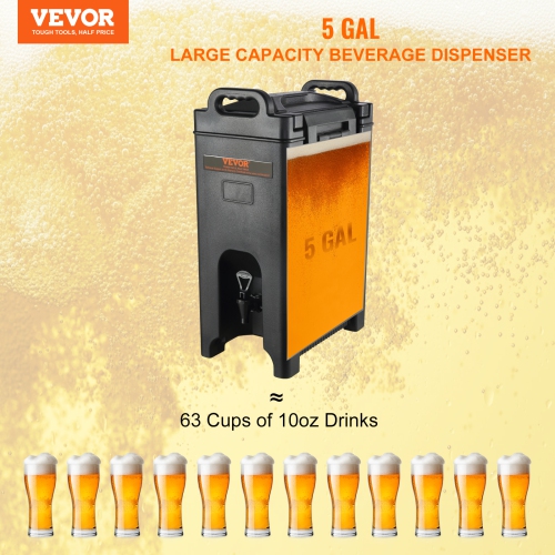 VEVOR 5 Gallon Insulated Beverage Dispenser, Food-grade LDPE Hot and Cold Beverage Server, Thermal Drink Dispenser Cooler with 0.9 in PU Layer