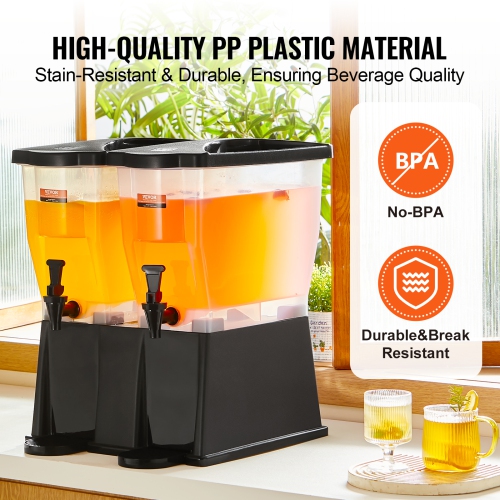 VEVOR Beverage Dispenser, 3 Gallon x 2 Drink Dispensers, Plastic Juice Dispenser with Stand Spigot Lid, Iced Tea Lemonade Juice Water Dispenser, for
