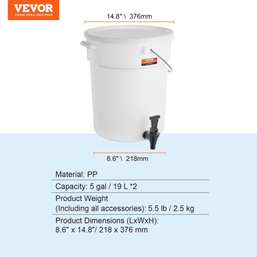 VEVOR 5 Gallon Beverage Dispenser, Drink Dispensers, Plastic Juice Dispenser with Spigot and Lid, Iced Tea Lemonade Juice Water Dispenser, for