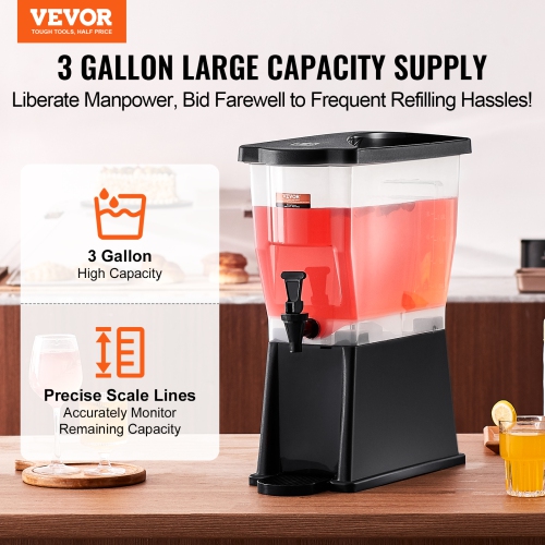 VEVOR 3 Gallon Beverage Dispenser, Drink Dispenser, Plastic Juice Dispenser with Stand Spigot Lid, Iced Tea Lemonade Juice Water Dispenser, for