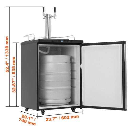 VEVOR Beer Kegerator, Dual Tap Draft Beer Dispenser, Full Size Keg Refrigerator With Shelf, CO2 Tank(No Gas), Drip Tray & Rail, 23°F- 82.4°F