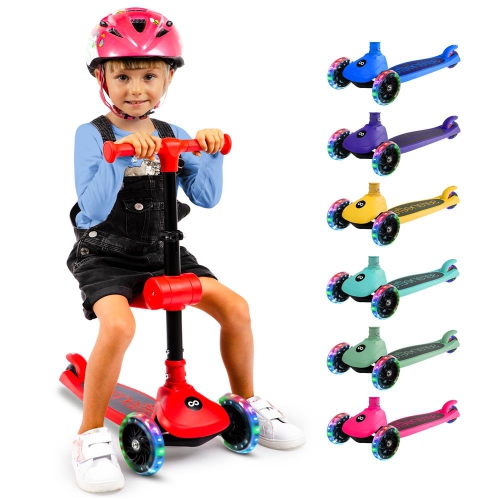 Image 1 de 1.. SereneLife 3 Wheel Foldable Kids Scooter - Foldable Seat, LED Wheel Lights, Adjustable Handlebar, Rear Foot Brake, Lean-to-Steer, Anti-Slip Deck,