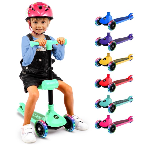 Image 1 de 1.. SereneLife 3 Wheel Foldable Kids Scooter - Foldable Seat, LED Wheel Lights, Adjustable Handlebar, Rear Foot Brake, Lean-to-Steer, Anti-Slip Deck,