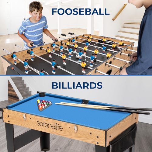 SereneLife 48" 6-in-1 Multi Game Table, Full-Size Indoor and Outdoor Arcade Sports Table with Pool, Air Hockey, Foosball, Basketball, Table Tennis,