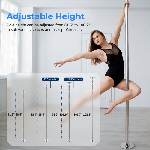 SereneLife Professional Spinning Dance Pole, 45mm Portable Exercise Pole for Fitness – Durable Steel Build, Anti-Rust Finish, Suitable for Home,
