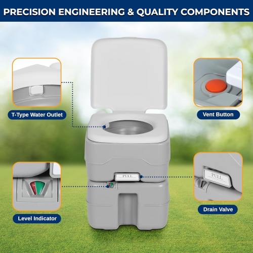 Toilette de camping portative SereneLife de 5,2 gallons avec sac de transport pour adultes, pot Porta anti-fuites avec réservoir à déchets amovible