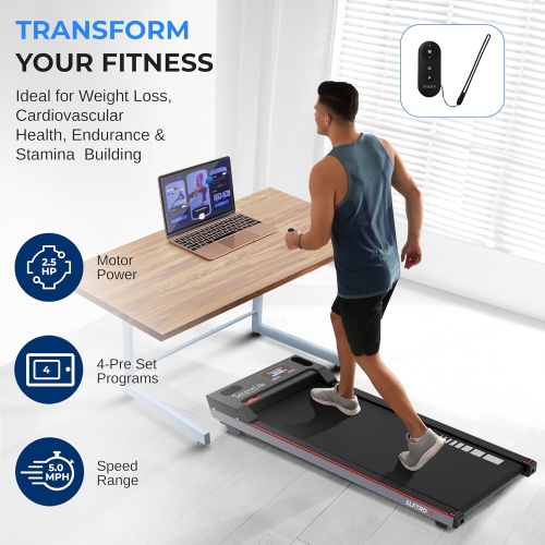 SereneLife Walking Pad Treadmill with Remote Control, 0.6 – 8.7 MPH Smart Speed Control, Walking Mat, Under Desk Treadmill for Home Office, Shock