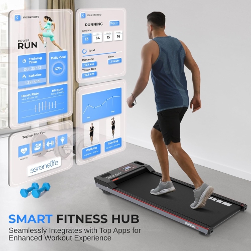 SereneLife Walking Pad Treadmill with Remote Control, 0.6 – 8.7 MPH Smart Speed Control, Walking Mat, Under Desk Treadmill for Home Office, Shock