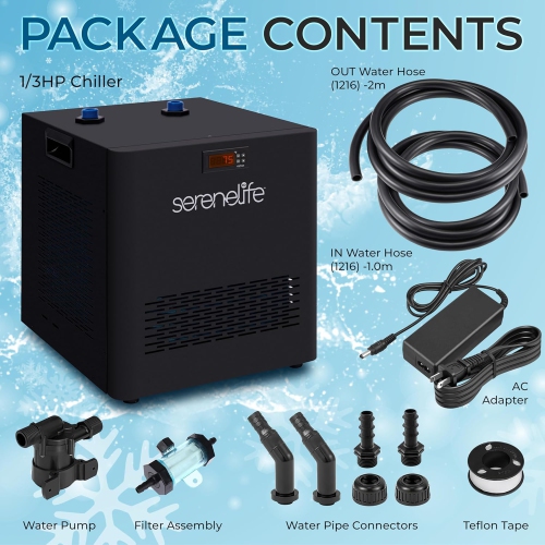 SereneLife Cold Plunge Chiller System - 1/3 HP 600w, 79 Gal Max Volume Ice Bath Water Chiller with Quiet Design Cooling Refrigeration Compressor