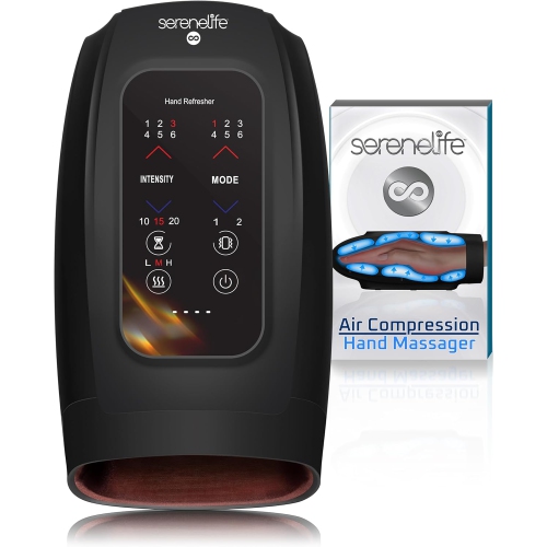SereneLife Hand Massager with Heat and Compression, Cordless Comfort Auto-Roller Kneading Massage with Airbags, 6 Modes 6 Intensities