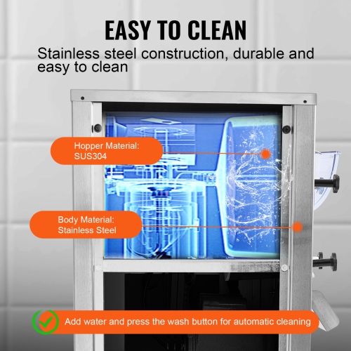 VEVOR 1780W Ice Cream Maker for Commercial Use,18 Liters per Hour, Single Flavor, Equipped with Wheels, 6L Stainless Cylinder, LED Display, Automatic