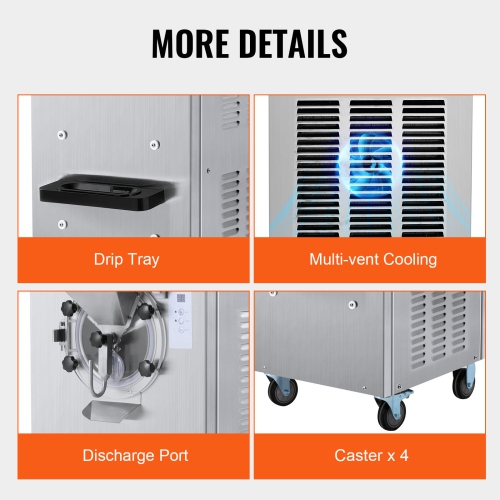 VEVOR 20-25L/H Yield, Ice Cream Machine, 2400W 1-Flavor Hard Ice Cream Maker, 8L Stainless Steel Cylinder,Digital Display Auto Clean Adjustable