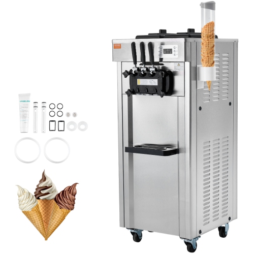 VEVOR 2200W Commercial Soft Ice Cream Machine 3 Flavors 5.3 to 7.4Gallon per Hour PreCooling at Night Auto Clean LCDPanel for Restaurants Snack Bar,