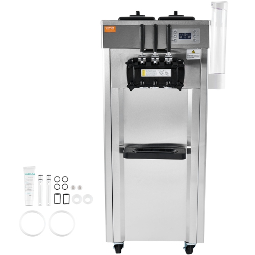 VEVOR 2200W Commercial Soft Ice Cream Machine 3 Flavors 5.3 to 7.4Gallon per Hour PreCooling at Night Auto Clean LCDPanel for Restaurants Snack Bar,
