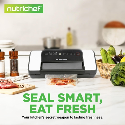 NutriChef Vacuum Sealer for Food – Dry, Moist & Pulse Modes, Dual Seal, Built-in Roll Storage & Cutter, High-Power Suction, Durable Design, Includes