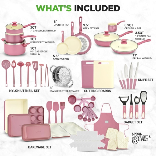 NutriChef 54-Piece Kitchen Cookware Set – Complete Non-Stick Ceramic Pots and Pans Set with Utensils, Bakeware, and Knife Set, Gas, Electric &