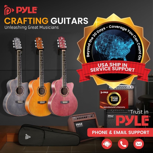 Pyle Acoustic Guitar Kit, 3/4 Junior Size All Wood Steel String Instrument for Beginner Kids, Adults, 36" Dusk Gray Matte