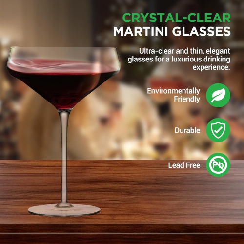 NutriChef 10oz Martini Glasses Set of 6, Elegant Cocktail Glasses for Martini, Cosmopolitan, and Mixed Drinks, Durable and Stylish Glassware for Home