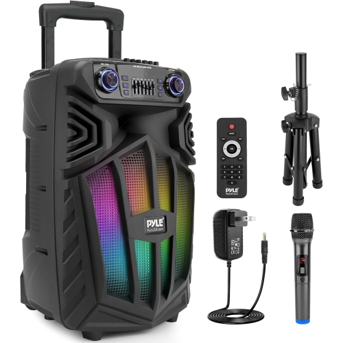 Pyle 1680W Portable Bluetooth PA Speaker - 15" Rechargeable Outdoor Karaoke Party Speaker, Audio System w/Wireless Mic and Wheels, TWS, Party Lights,