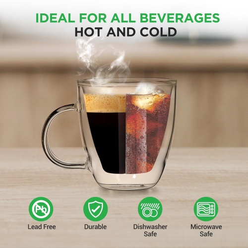 Tasses à espresso de 5,2 oz de NutriChef, tasses à café en verre à double paroi pour boissons chaudes et froides, tasses à café en verre isolées avec