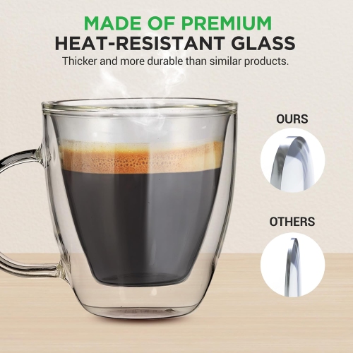 Tasses à espresso de 5,2 oz de NutriChef, tasses à café en verre à double paroi pour boissons chaudes et froides, tasses à café en verre isolées avec