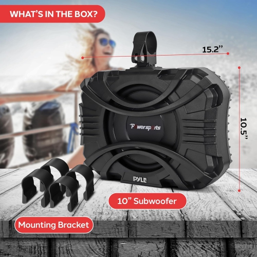 Pyle 10 Inch Subwoofer System - 400 Watts Powered Subwoofer for Marine & Powersports, Quick-Mount, Water Resistant Vehicle System, Weatherproof