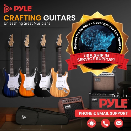 Pyle Full Size Electric Guitar Kit with 5W Amplifier, Gig Bag, Picks, Spare Strings, and Strap, ST-Style Beginner Guitar Bundle with 22 Frets,