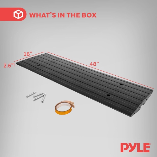 Pyle 4 ft. Rubber Curb Ramp, Non-Slip Threshold Single Ramp for Driveways & Sidewalks, Marine Grade Waterproof, Yellow Reflective Strips, Expansion