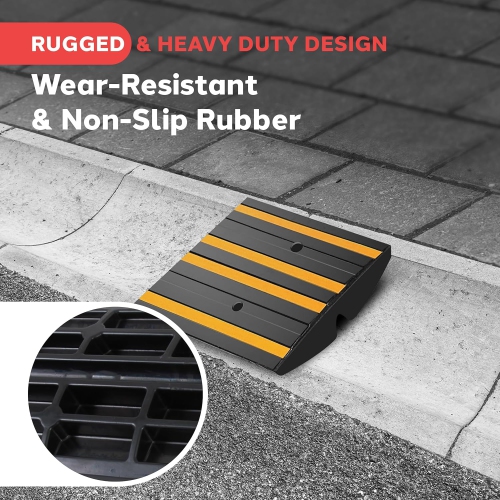 Pyle 1 Ft. Rubber Threshold Curb Ramp - Heavy Duty, Non-Slip Ramp for Driveways, Reflective Strips, Single Vehicle Ramp for Cars, Trucks, Trailers,
