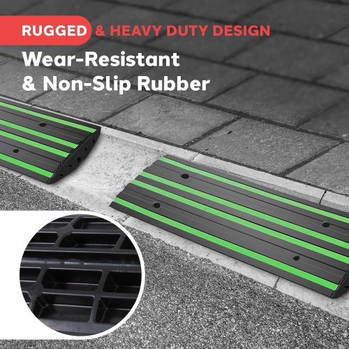 Pyle 8 ft. Rubber Curb Ramp Set, Pack of 2 Heavy Duty Non-Slip Threshold Ramps for Driveways, Garages, Sidewalks, Wheelchairs and Vehicle Access,