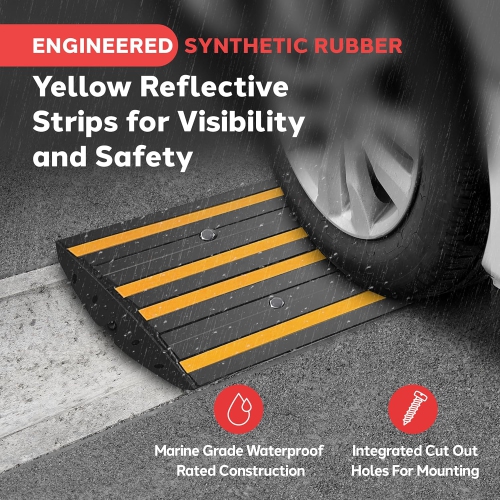 Pyle 2 Ft. Rubber Threshold Curb-Side Ramp - Yellow Reflective Lighting Strip, Pack of 2 Non-Slip Driveway Ramps for Vehicles and Wheelchairs 24.0’’x