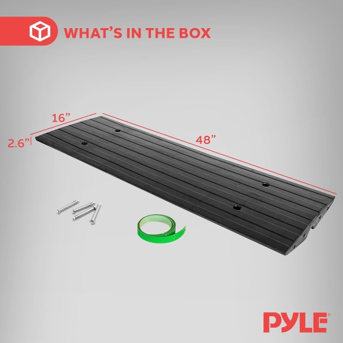 Pyle 4 ft. Rubber Threshold Curb Ramp, Heavy Duty, Non-Slip Car Ramp for Driveways, Garages, and Sidewalks, Green Reflective Strips, Waterproof, with