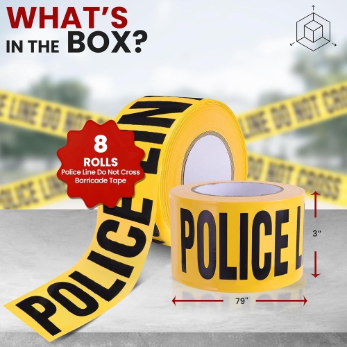 pyle 8 Pieces Safety Police Line Do Not Cross Barricade Tape Set - 656 Foot Long Tape Roll Suitable for a Wide Range of Applications, Including